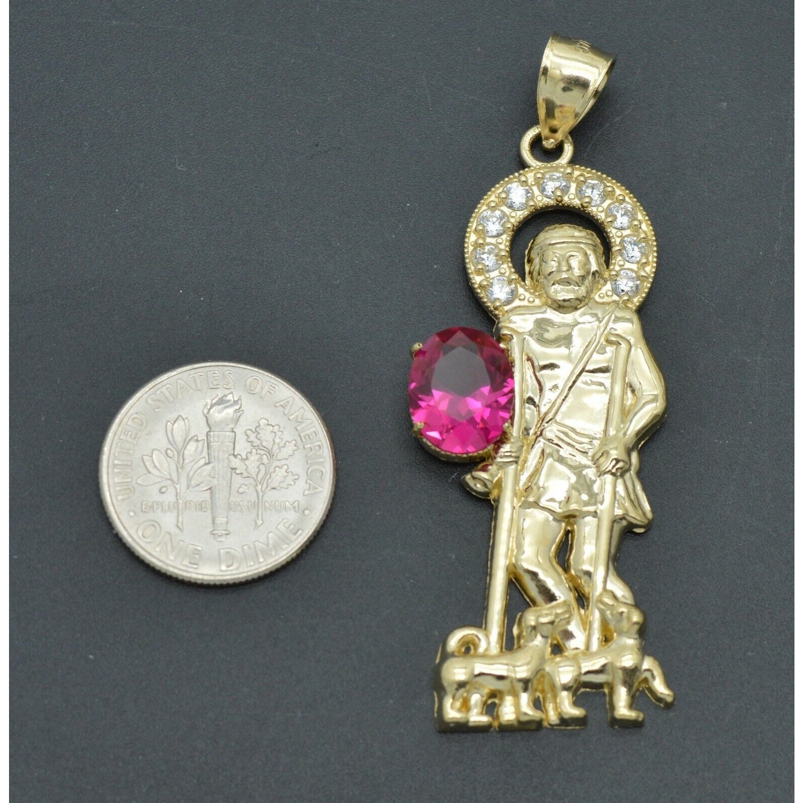 Real 10k Yellow Gold St Lazarus Religious Cz Pendant 93 Gr Chain 16-24 955$